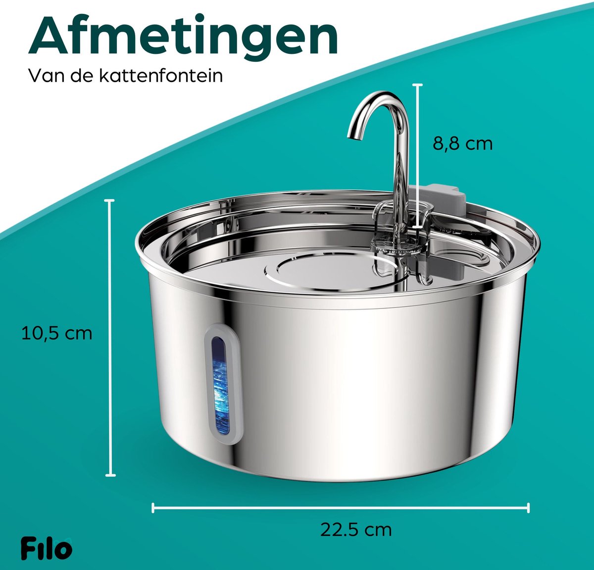 Filo Fluisterstille RVS Drinkfontein Kat & Hond 3.2L + 2 Filters & Schoonmaakstaafje thumbnail 6