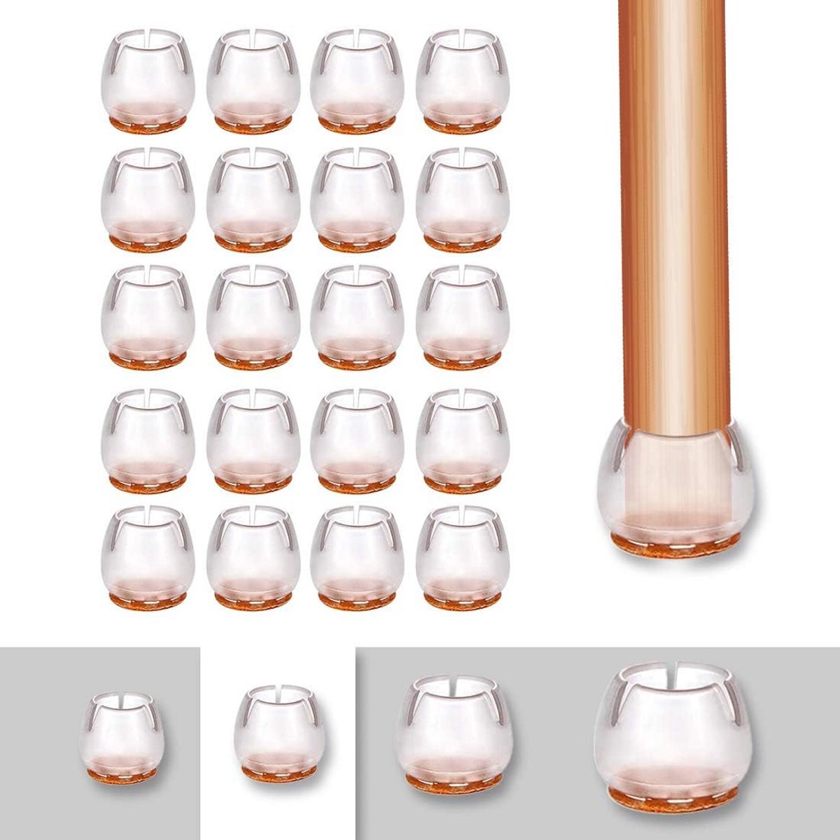 20 Stuks Doorzichtige Siliconen Stoelpootdoppen voor Vloerbescherming (17-21mm)