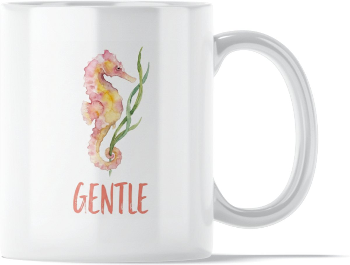 "Aquarel Series" Mok: Gentle Seahorse - Lieve Waterverf Mok met Roze Zeepaardje - Positieve Herinnering dat Vriendelijkheid en Kalme Uitstraling Loont - Nautisch Dier Symbool voor Lief & Kalm - Symbolisch ValentijnsCadeau voor Vriendin of Vrouw