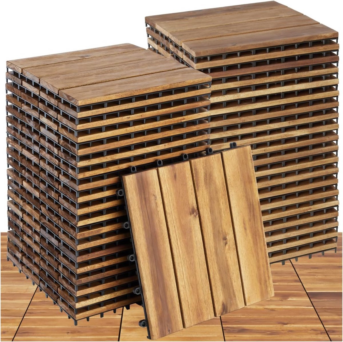 40 Stuks Houten Terrastegels met Kliksysteem, Weerbestendig en Antislip voor Balkon en Tuin (3.6 m²)