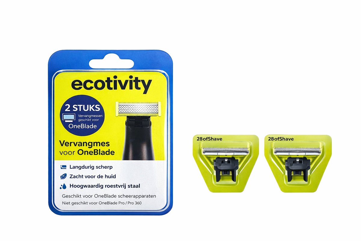 Ecotivity Scheermesjes Geschikt voor Philips OneBlade - Mesjes - 2 Stuks - Vervangmesjes - Scheerkoppen - Scheermesjes- Opzetstuk - Voordeelverpakking