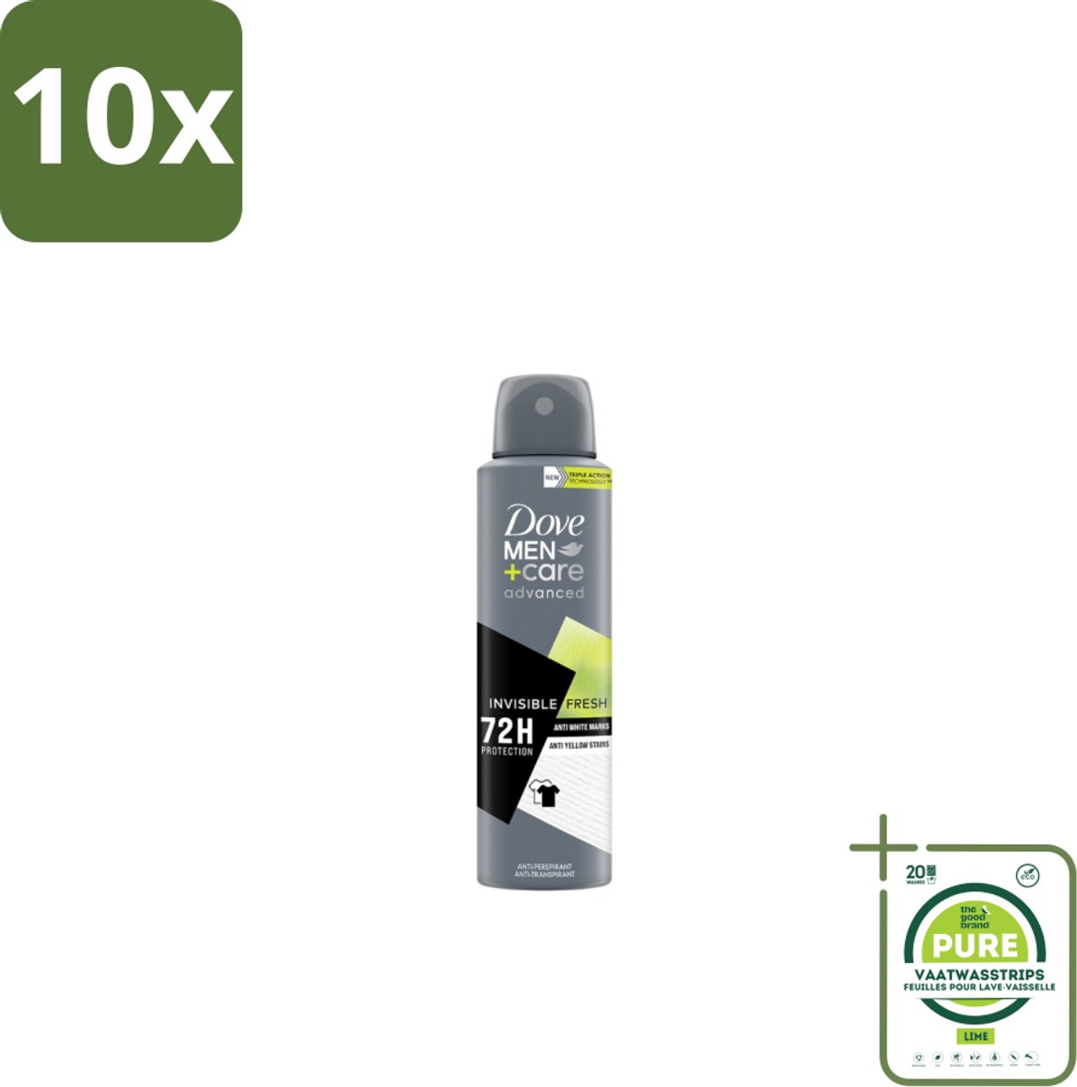 10 x Dove Men+Care – Deodorant Spray – Advanced Invisible Fresh – 150 ml - Grootverpakking - Deodorant Spray Voor Mannen - Frisheid Oksels - Geur Tegen Zweet - Zweetgeur Bestrijding - Verzorging Oksels