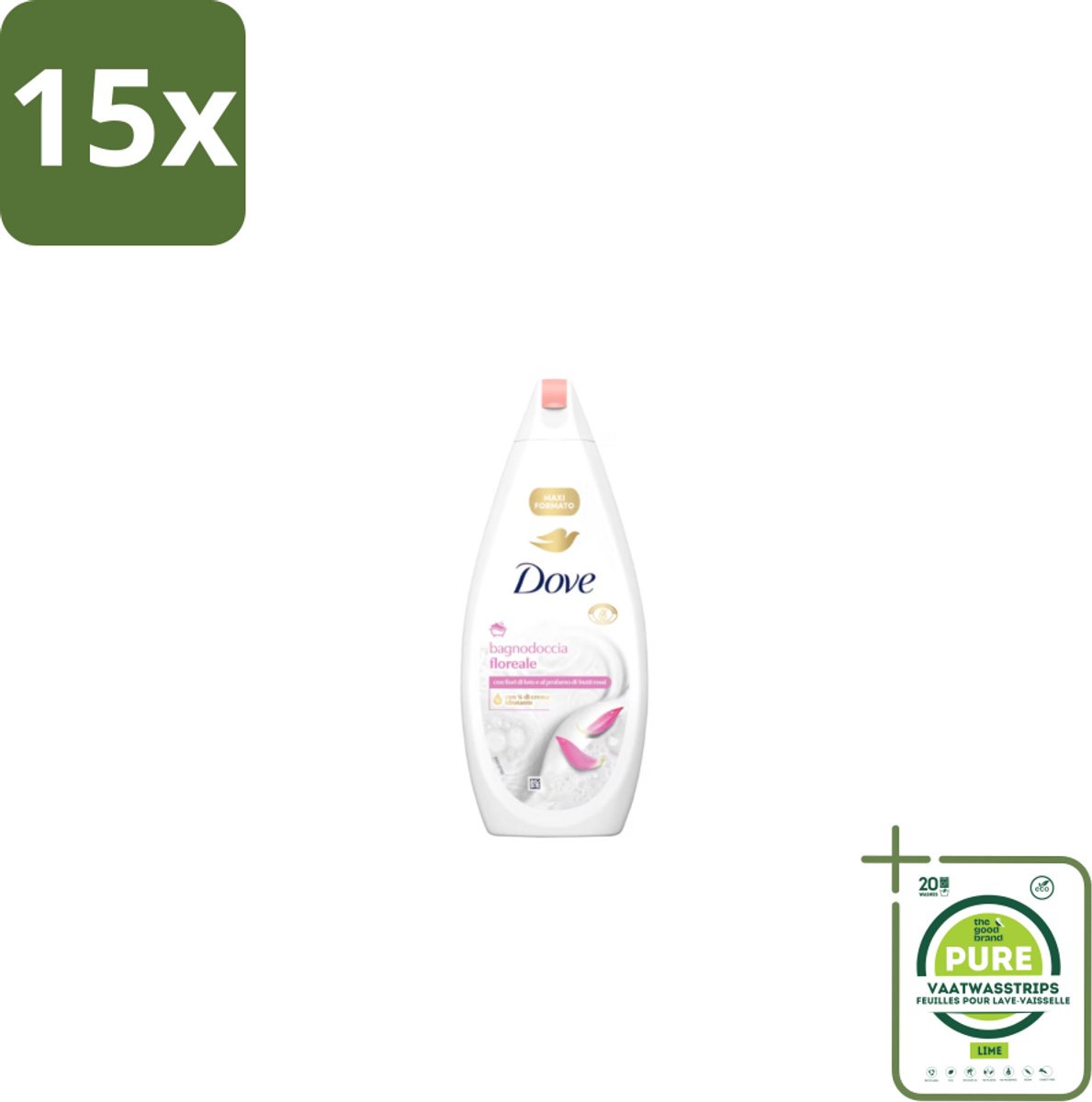 15 x Dove – Douchegel – Lotus Bloem – 450 ml - Grootverpakking - Douchegel Lotus Bloem - Mild Reinigen - Huid Verzorgen - Hydraterende Douchegel - Lotusbloem Geur