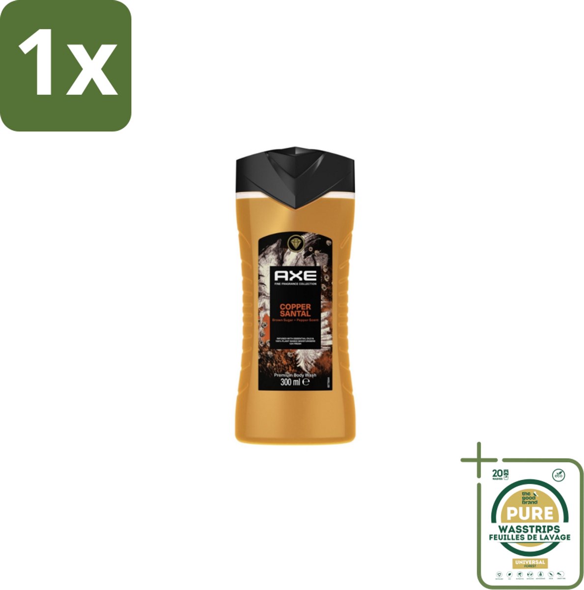 1 x Axe – Douchegel – Copper Santal – 300 ml- Douchegel - Koper Santal - Warme Houtgeur - Mannelijke Geur - Huid Reinigen