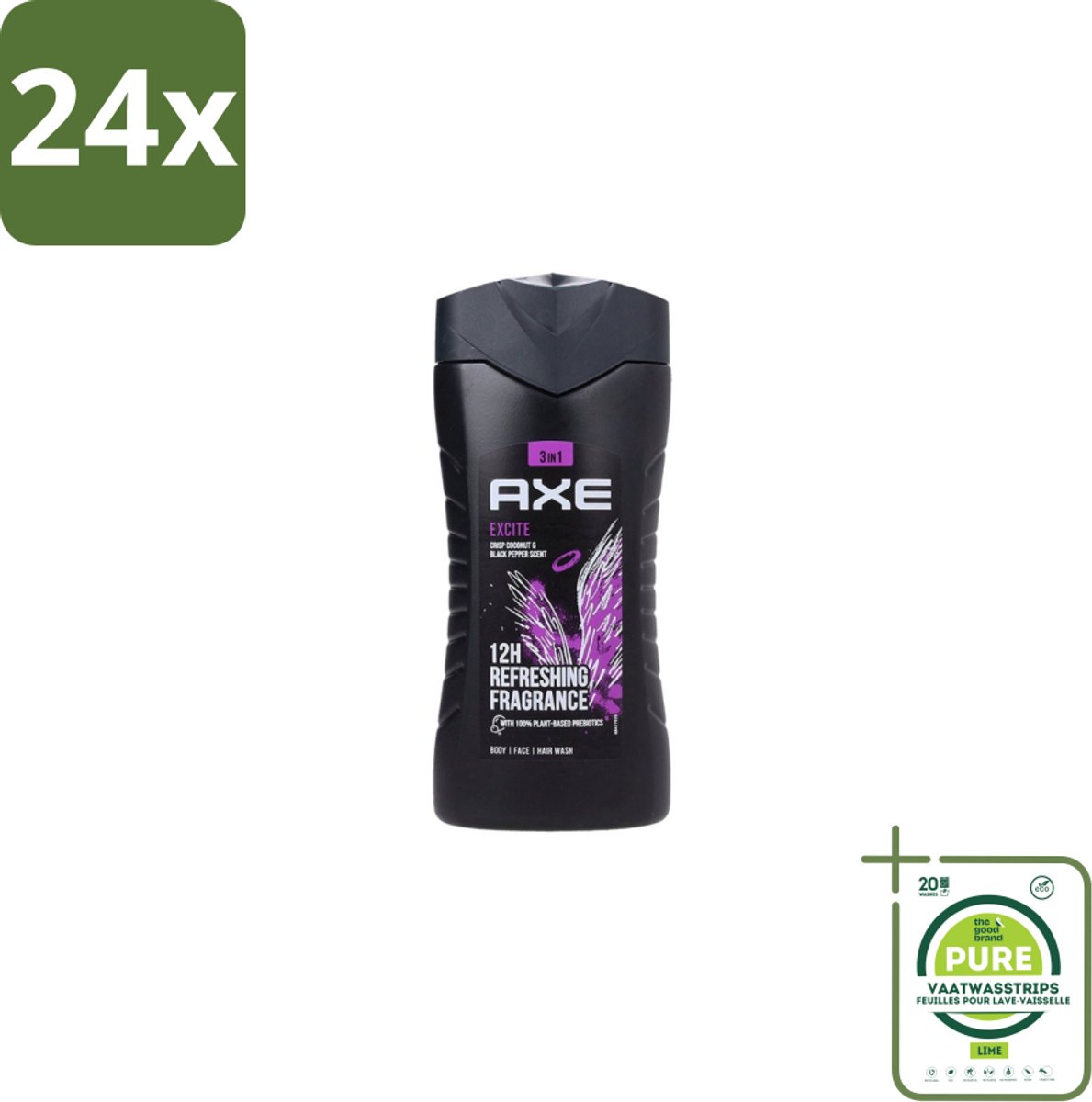 Axe – Douchegel – Excite - 250 ml - Voordeelverpakking - 24 stuks - Douchegel - Zwarte peper