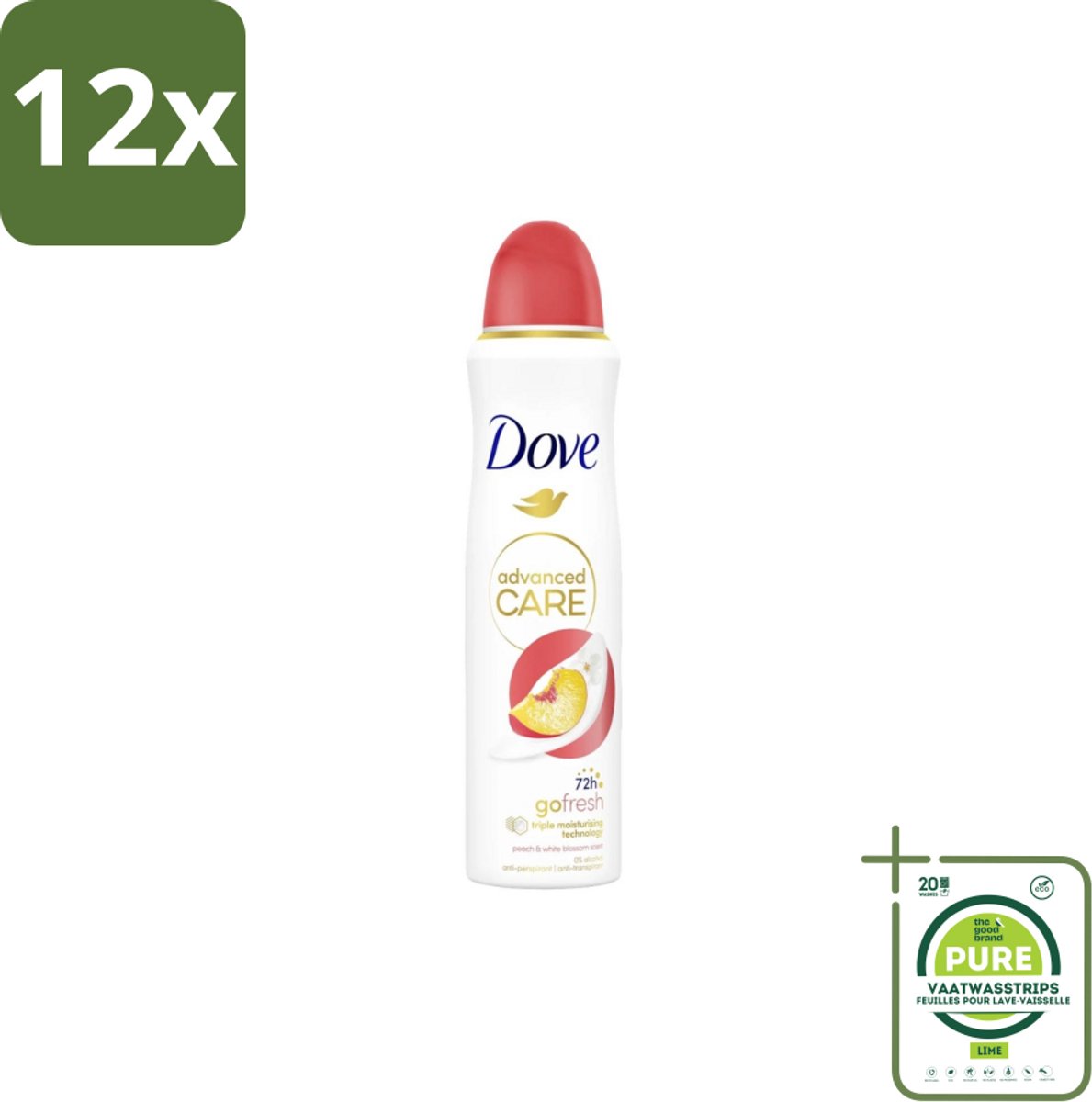 Dove Deodorant Spray Perzik 150 ml - Voordeelverpakking - 12 stuks - Deodorant spray - Fris