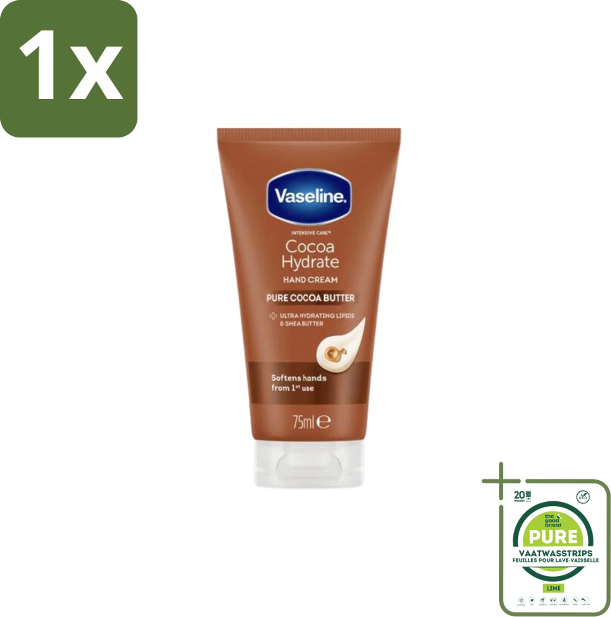 1 x Vaseline – Handcrème – Cocoa Butter – 75 ml - Handcrème - Handverzorging - Vochtigheid - Droge Handen - Cacaoboter