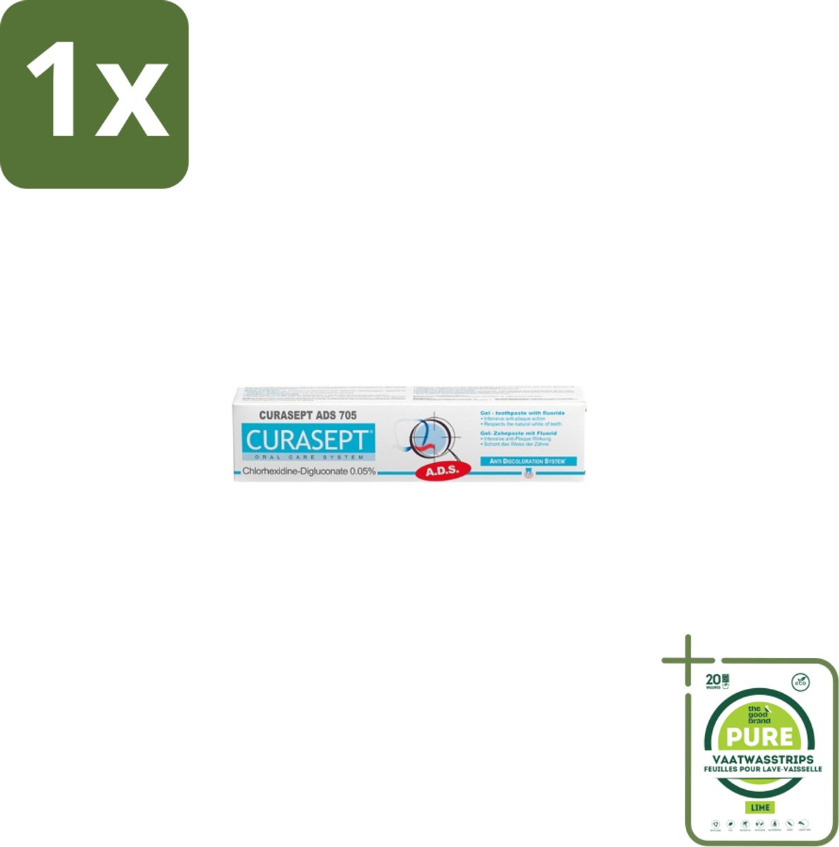 1 x Curasept – Tandpasta – ADS 705 CHX 0,05% – 75 ml - Tandpasta - Antibacteriële Tandpasta - Chloorhexidine - Tandvleesbescherming - Plaquevoorkomend