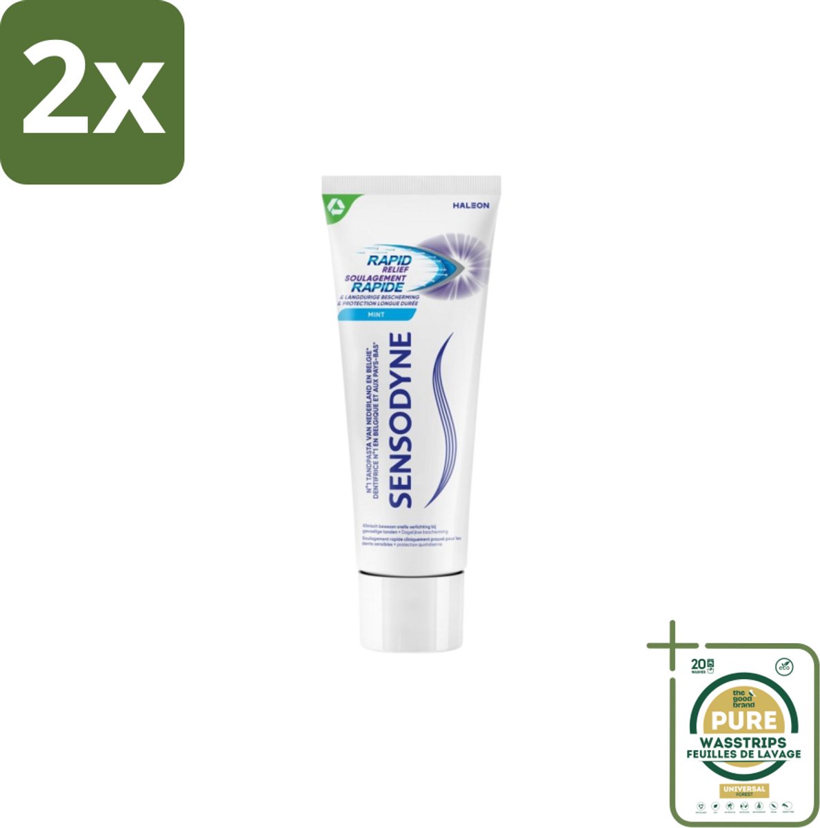 Sensodyne – Tandpasta – Rapid Relief Whitening – 75 ml - Voordeelverpakking - 2 stuks - Verlichting - Whitening