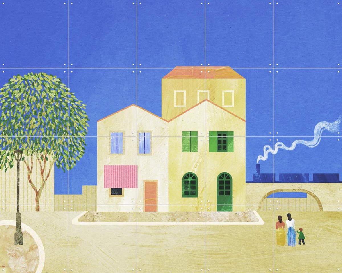 IXXI Yellow House, Henry Rivers & Van Gogh 21st Century - 100 x 80 cm - Gratis ophangtool - Grote wanddecoratie en posters - Klassiek, Kleurrijk