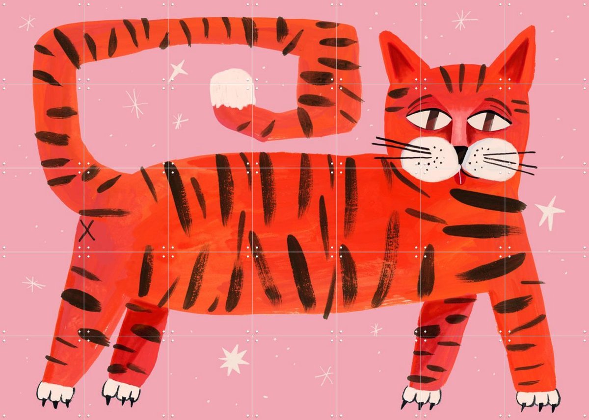IXXI Tiger Cat, Lena Addink - 140 x 100 cm - Gratis ophangtool - Grote wanddecoratie en posters - Speels, Cartoonesk, Illustraties, Kleurrijk