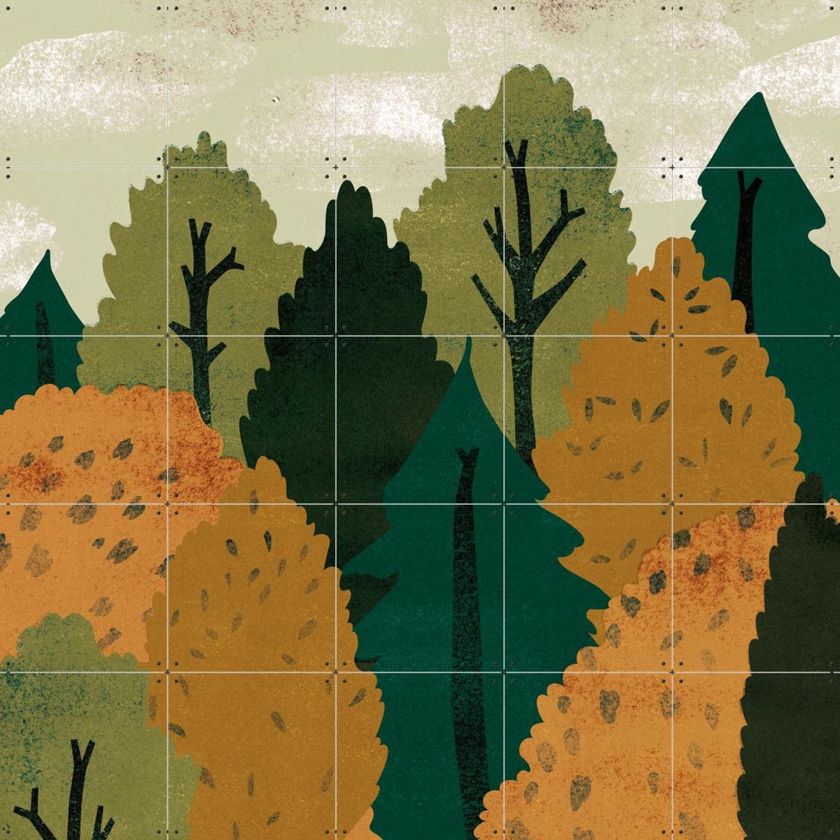 IXXI Trees, Lotte Dirks - 100 x 100 cm - Gratis ophangtool - Grote wanddecoratie en posters - Illustraties, Digitale Kunst, Grafisch Ontwerp, Speels