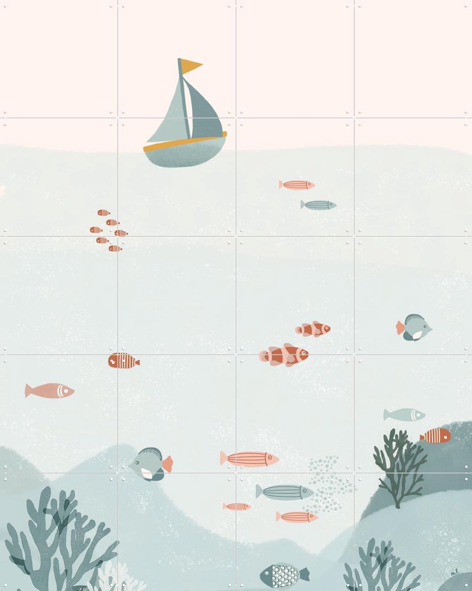 IXXI Under the Blue Sea, Menina Lisboa & Various - 80 x 100 cm - Gratis ophangtool - Grote wanddecoratie en posters - Grafisch Ontwerp, Speels