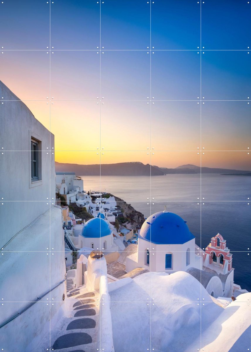 IXXI Sunrise over the blue rooftops in Oia, Santorini, Greece, Jan Becke - 100 x 140 cm - Gratis ophangtool - Grote wanddecoratie en posters -
