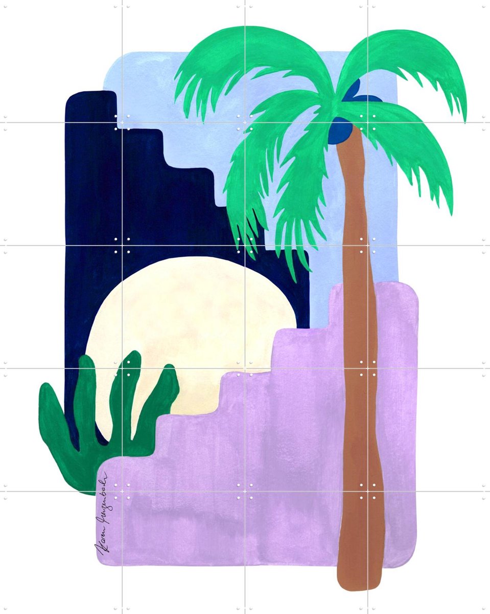 IXXI Coconut Palm and Moonlight, Palmartprints - 80 x 100 cm - Gratis ophangtool - Grote wanddecoratie en posters - Illustraties, Speels, Abstract