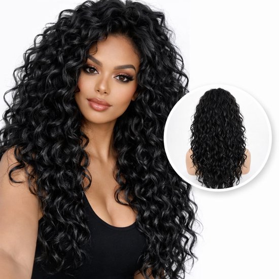 Luxe Krullen Pruik Dames - Pruiken - Haarstuk - Haarstukje - Krul Haar - Haren Vrouwen - Zwart