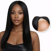 Perruque SassyGoods en V , postiche 100 % cheveux humains Cheveux – Perruque noire pour femme , Cheveux longs – 1B Zwart – 55 cm