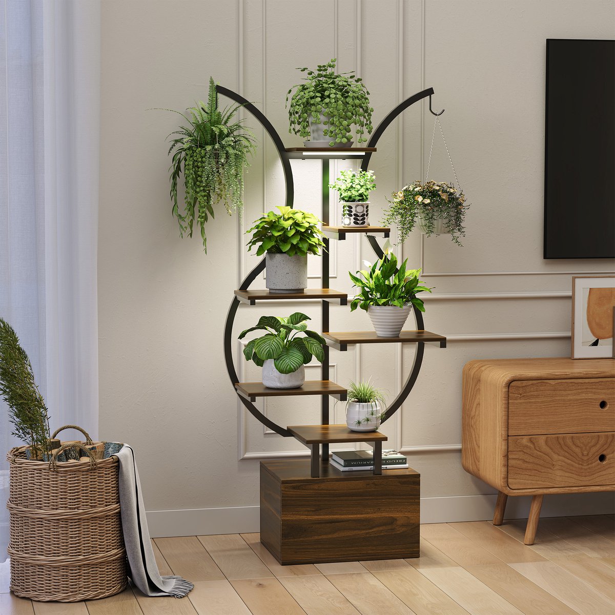 Bloemenstandaard, plantenstandaard, moderne plank voor binnen- en buitenplanten, 6 niveaus, stabiel en ruimtebesparend, ideaal voor woonkamer, balkon en kantoor