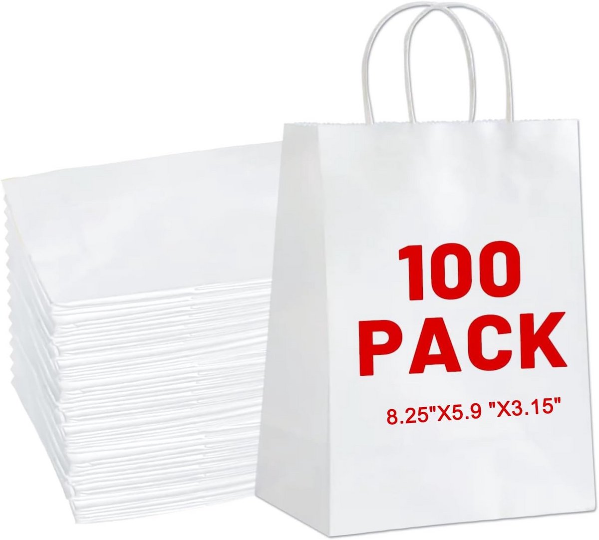 100 Witte Papieren Cadeauzakken met Handvatten 20x15x8 cm - Stevige Kraft Zakken voor Cadeaus & Winkelgebruik