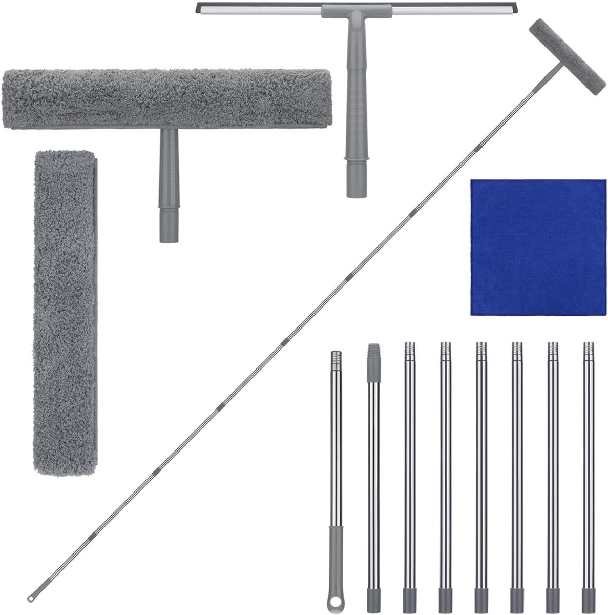 DnA® Telescoopsteel Ramenwassen - Ramenwasser Telescopisch - Telescoopsteel Voor Ramen - Grijs - 35cm x 35cm x 335cm