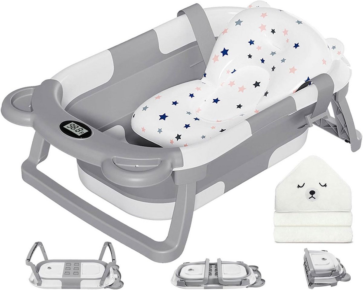 Opvouwbare Babybadkuip met Thermometer, Drijvend Kussen en Badnet - Draagbaar Reisbad