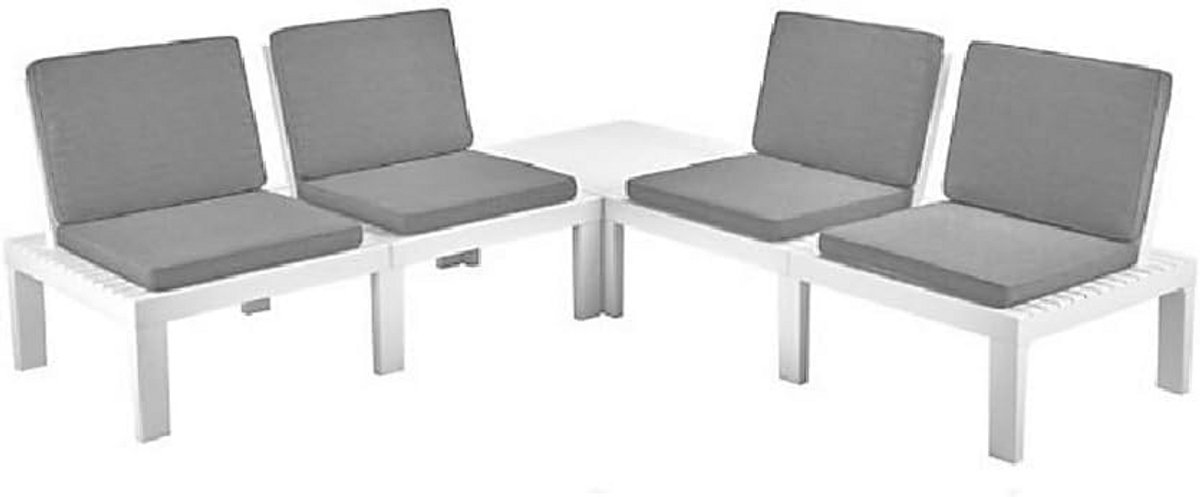 Tuinset met 4 stoelen en tafel met kussens - Wit en Weerbestendig Kunststof