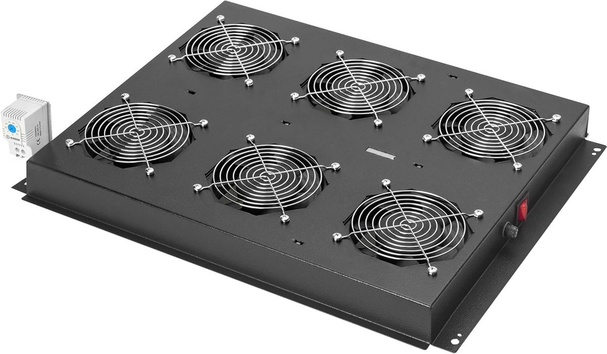 Ventilatieset Dak voor 19 inch Serverkast - 6 Fans en Thermostaat - Zwart