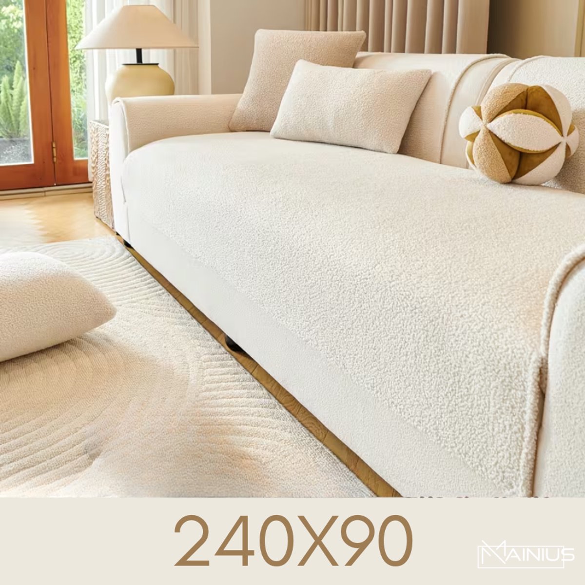 Mainius Teddy Bankhoes / Zetelovertrek – 4-Zits 240x90 - Crème – Pluche Sofa Protector – Zachte Teddy Plaid Beschermhoes voor Bank, Zetel & Salon - Bankhoezen, Bankbeschermer, Cover, Bankkleed, Zetelhoes - Tegen beschadigingen en vlekken