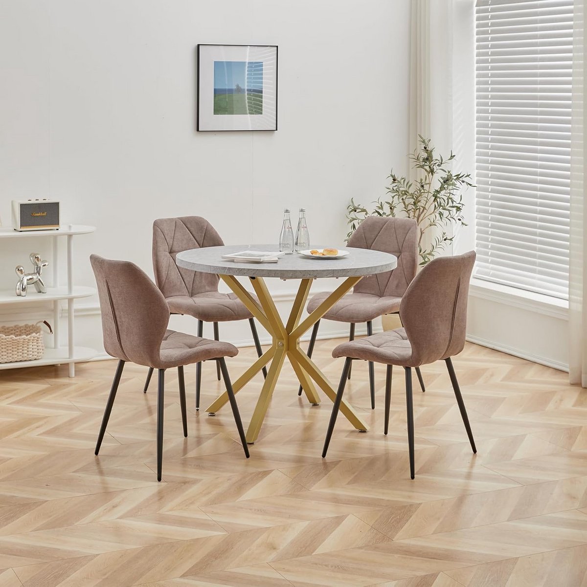 Ronde Eetkamerset Tafel met 4 Stoelen voor Keuken en Eetkamer