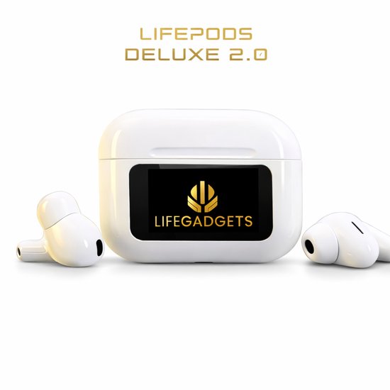 Earbuds pro met scherm, draadloze oordopjes active noice cancellation, Bluetooth oordopjes. Oortjes draadloos, wireless Lifepods Deluxe 2.0 EarPods, geschikt voor ios/Apple en Android, air pro 2 inclusief een oplaadsnoertje, oordopjes met scherm