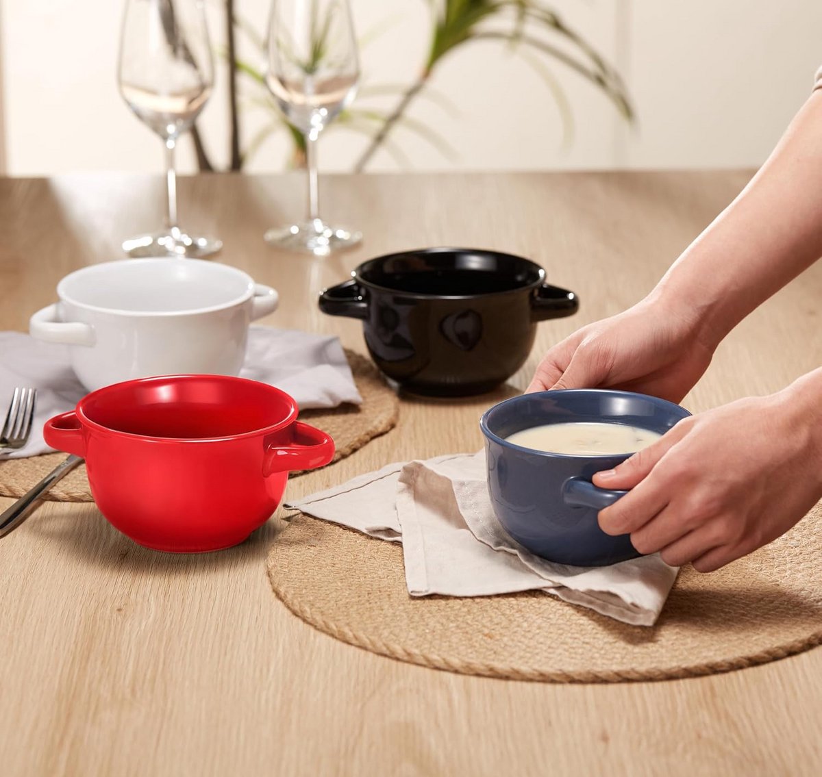 Keramische Soepkommen met Handvatten - Ovenbestendige Uiensoep Schalen (Set van 4) — cadeau in Kookcadeaus - foto 2
