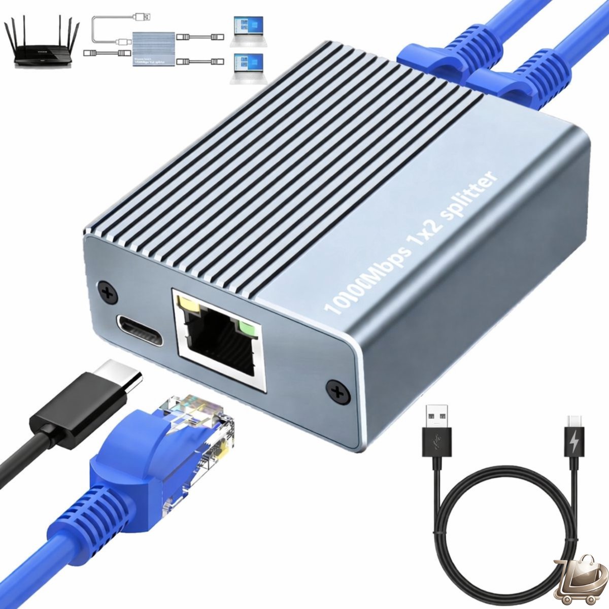 Ethernet Switch 1 naar 2 - Gigabit 1000Mbps - 2 Poorten RJ45 LAN Netwerkverdeler - USB 3.0 naar Type-C Ethernet Splitter - voor Computer, HUB, Switch en TV