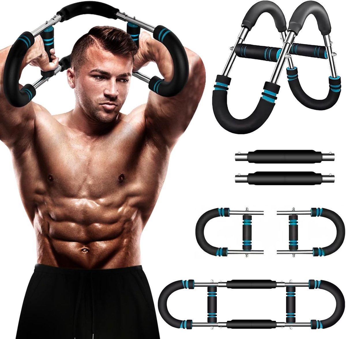 Arm Trainer - Muscle Pump - Borstspieren - Borst Trainer - Fitness Apparaten Krachttraining - Abdominal Trainer - Fitness Trainer - Fitness voor Boven - Krachttraining Apparaat - Zwart en Blauw - 40-100 lbs - van Imperatoris