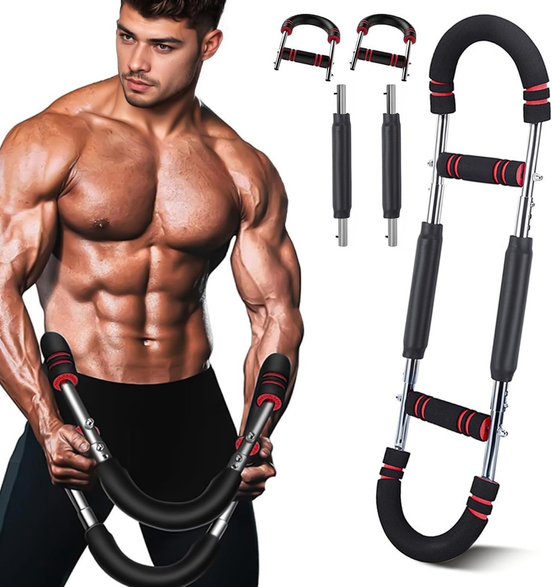 Arm Trainer - Muscle Pump - Borstspieren - Borst Trainer - Fitness Apparaten Krachttraining - Abdominal Trainer - Fitness Trainer - Fitness voor Boven - Krachttraining Apparaat - Zwart en Rood - 18-45 kg - van Imperatoris