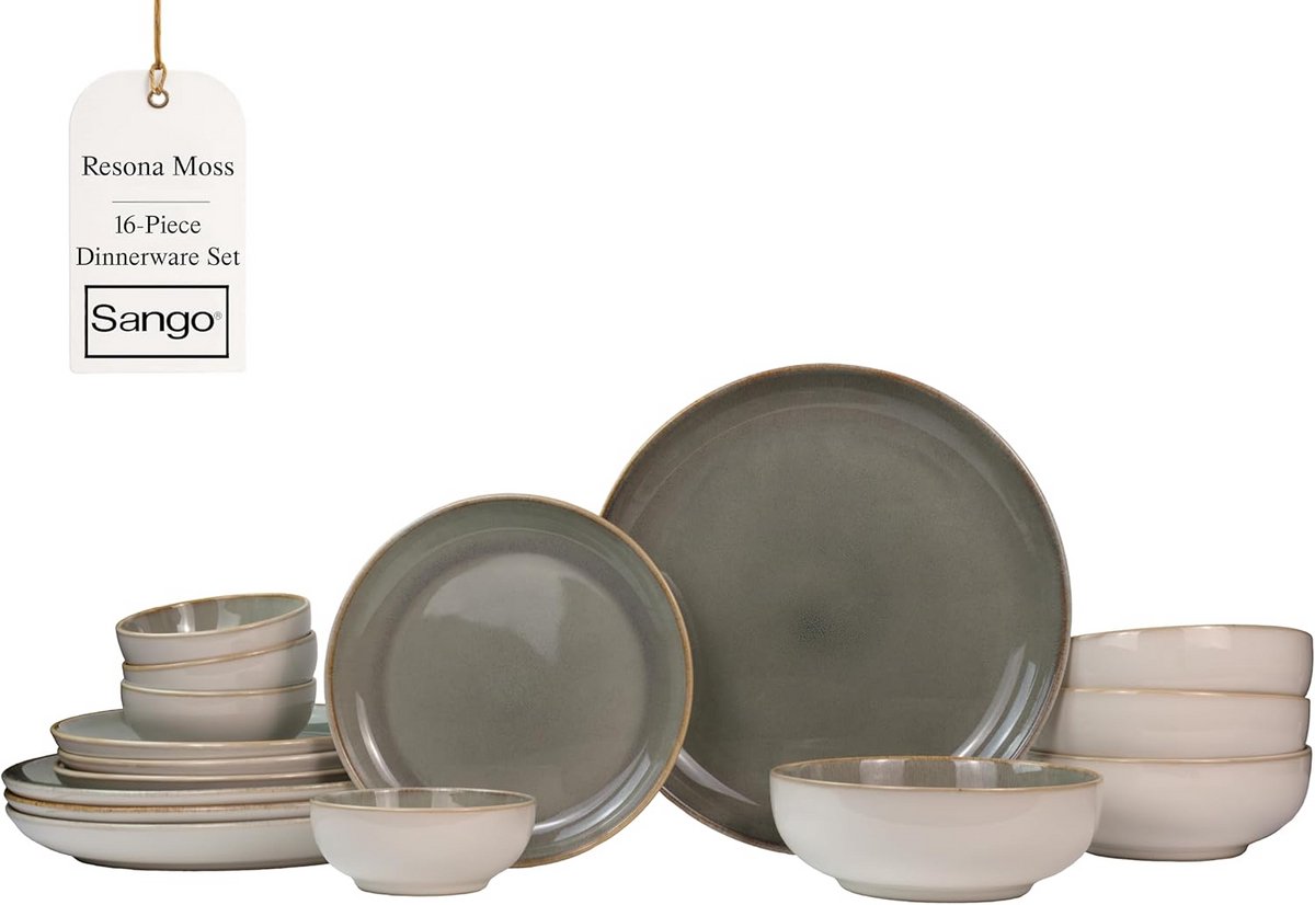 Servies Set 16-delig Mosgroen voor 4 Personen - Stijlvolle Diner Set