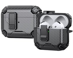 Telestore - AirPods 4 Carbon hard case cover - Carbon hybride zwart hoesje Beschermhoes - AirPods 4 Cover - hoesje geschikt voor Apple Airpods 4 - zwart - Carbon hard cover - met MagSafe functie