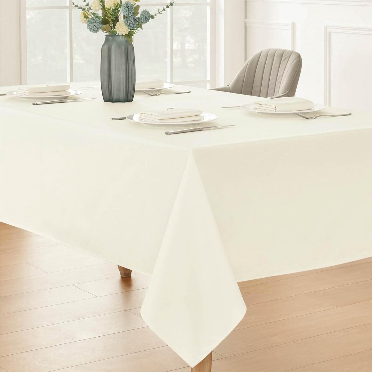 Rechthoekig Tafelkleed Ivoor 132x178 cm Linnenlook Waterdicht en Vlekbestendig