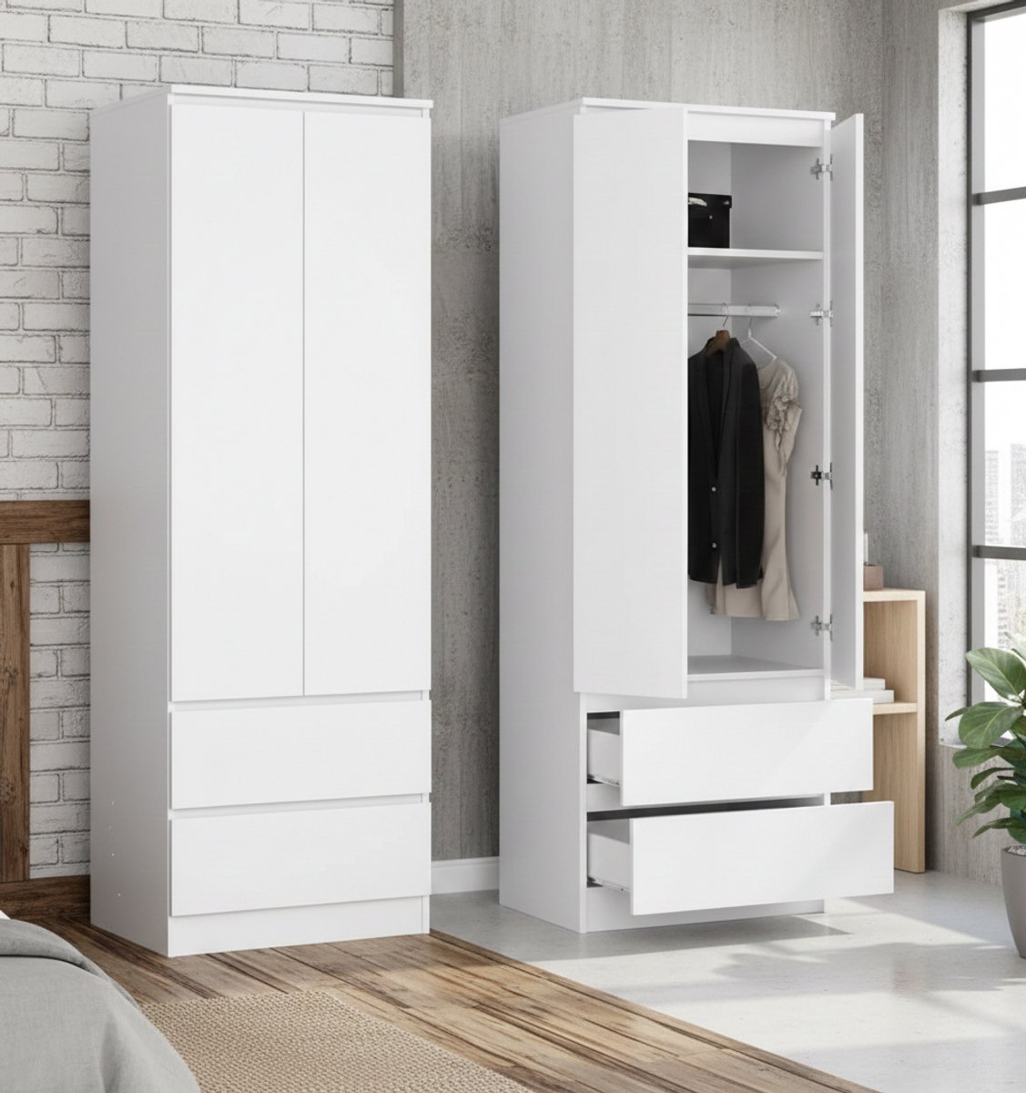 Modena Smalle Kledingkast met 3 Laden en Open Vakken – 50x40x180,5 cm – Eiken Sonoma – House&Garden
