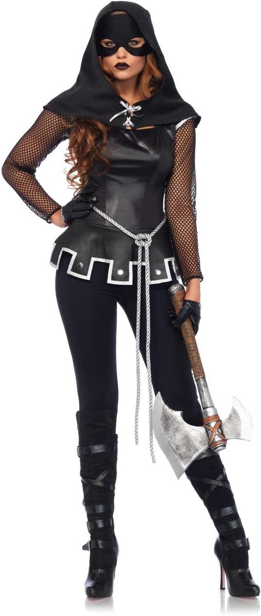 Grim Executioner Kostuum voor Dames - Karnaval & Halloween Kostuum Set, Zwart/Zilver