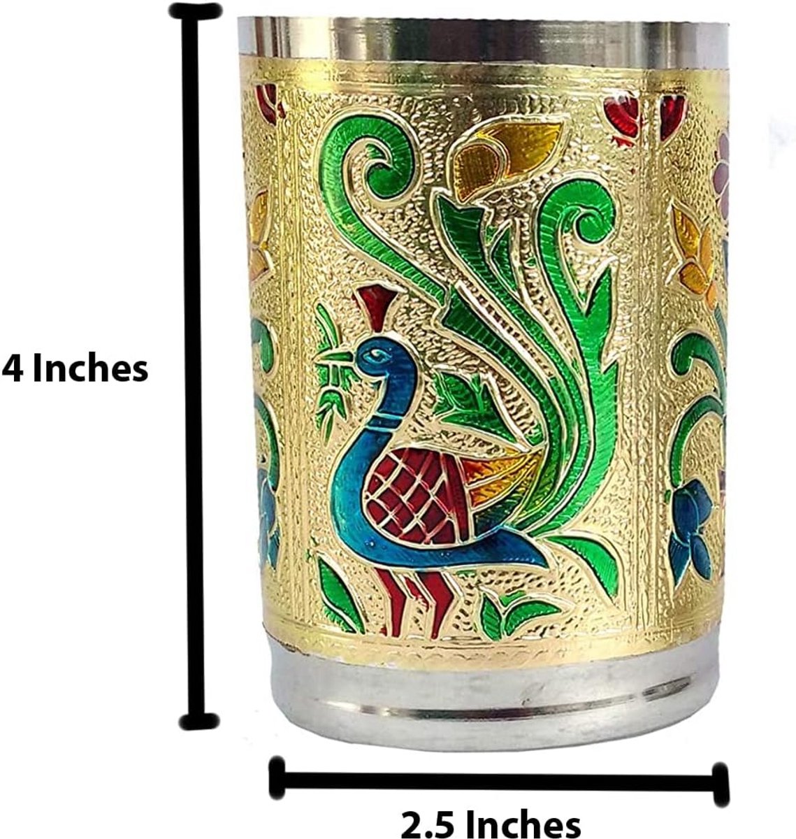 Set van 6 RVS Drinkglazen met Pauw Design - Handgemaakt Indiaas Tafelservies