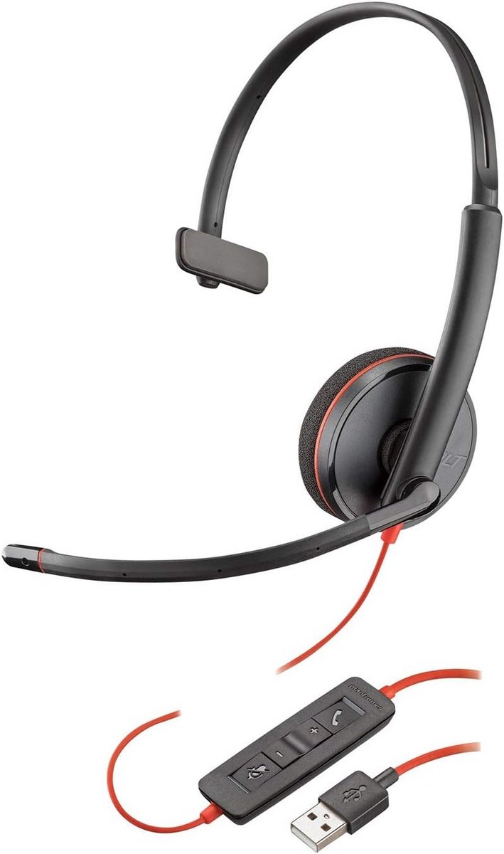 Bedrade Mono Headset Zwart USB-A voor Kantoor en Callcenter