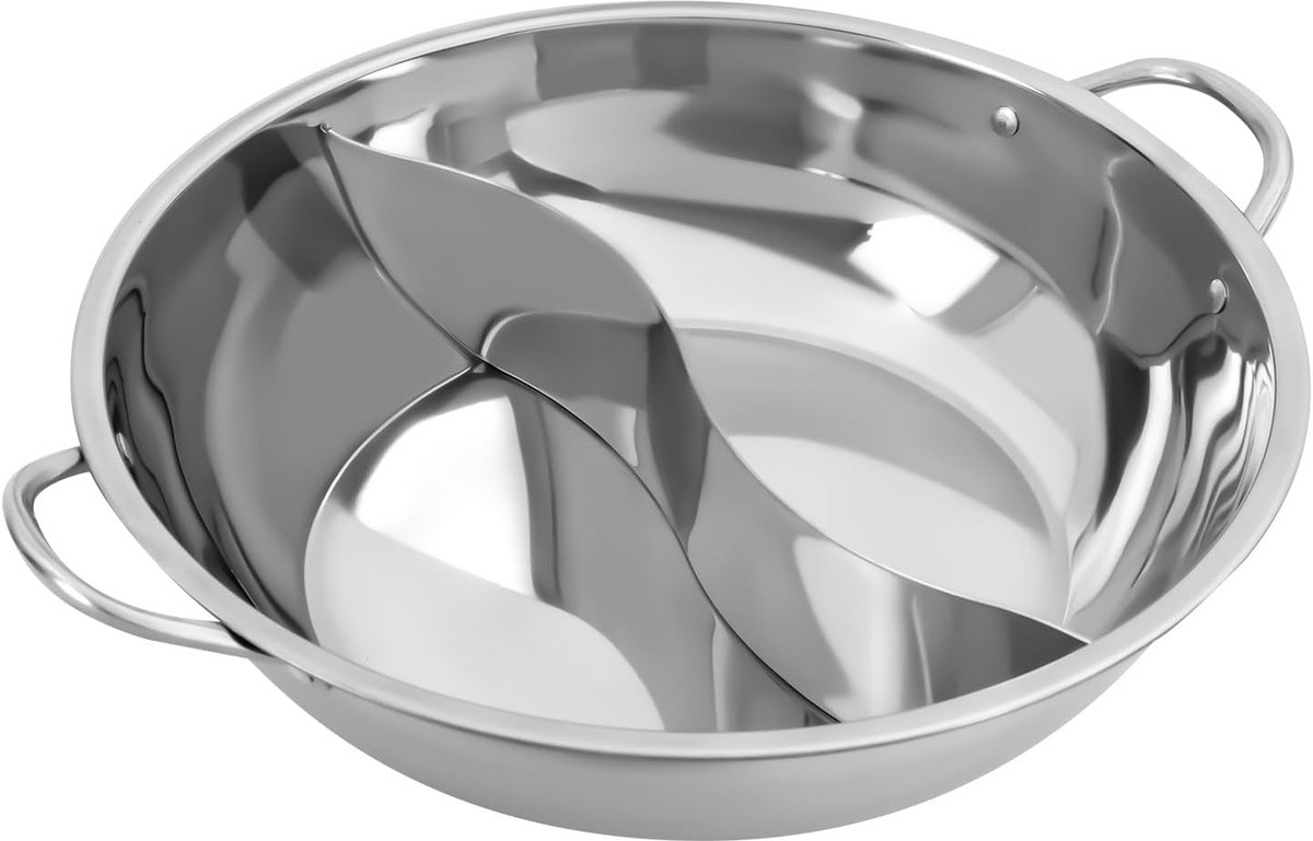 Rvs Kookpan Set Mandarin Eend Hot Pot 34 cm voor Inductie en Gasfornuis