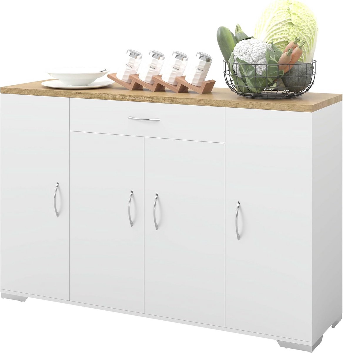 Witte Keukenkast met Werkblad en Laden - Modern Keukeneiland Opslag