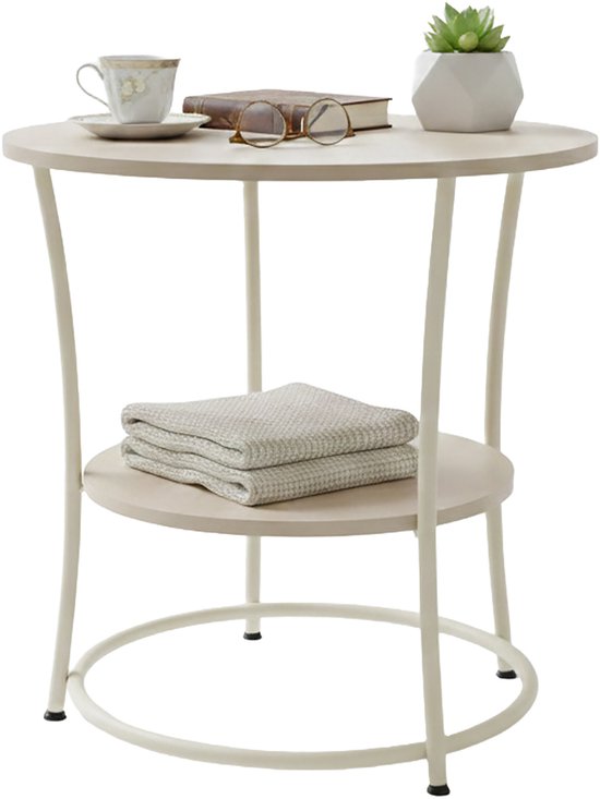 Bijzettafel - rond - 55xØ55 cm - naturel/ crème
