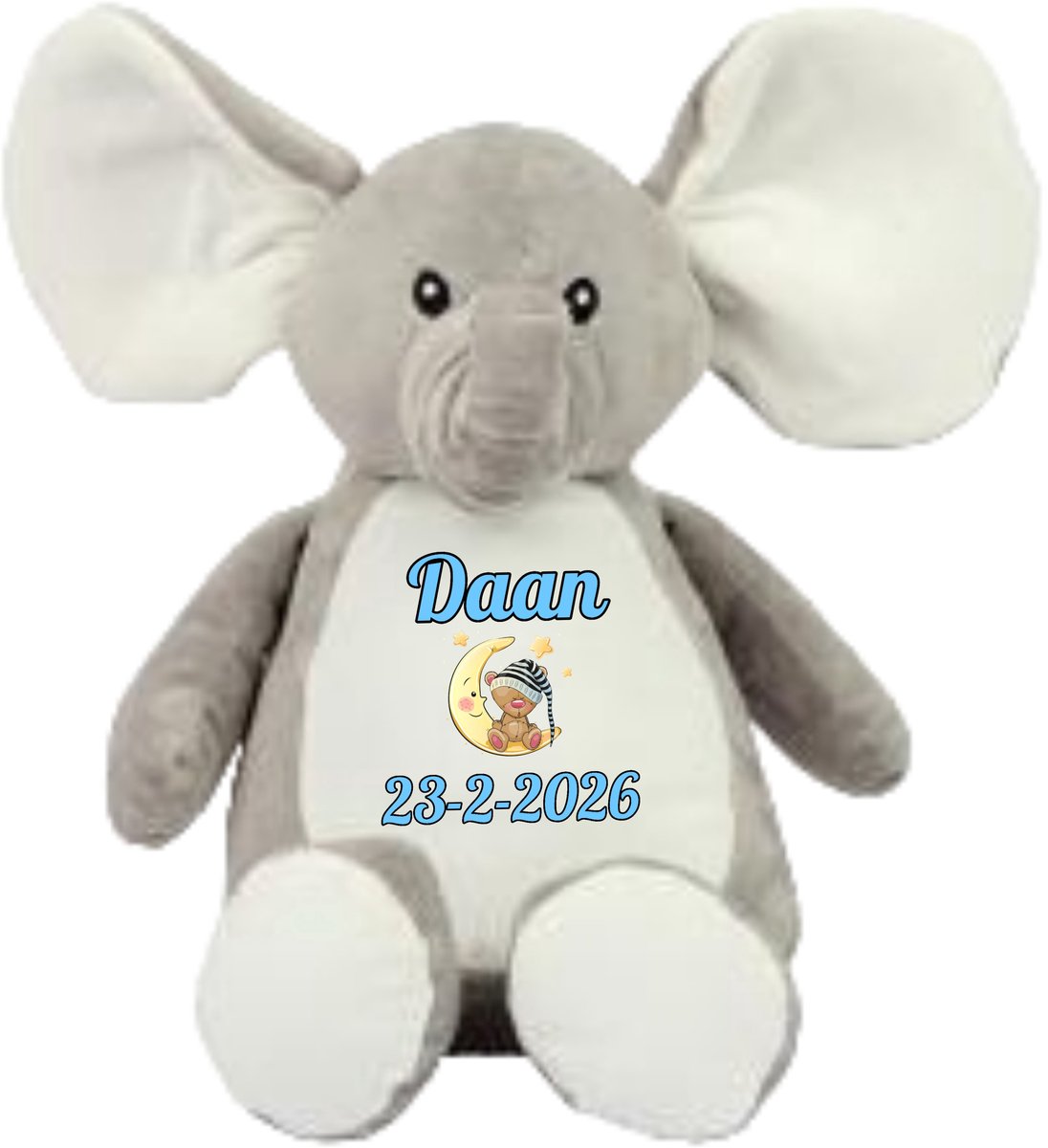Olifant knuffel - gepersonaliseerd - kraamcadeau - naam - geboortedatum - Mumbles