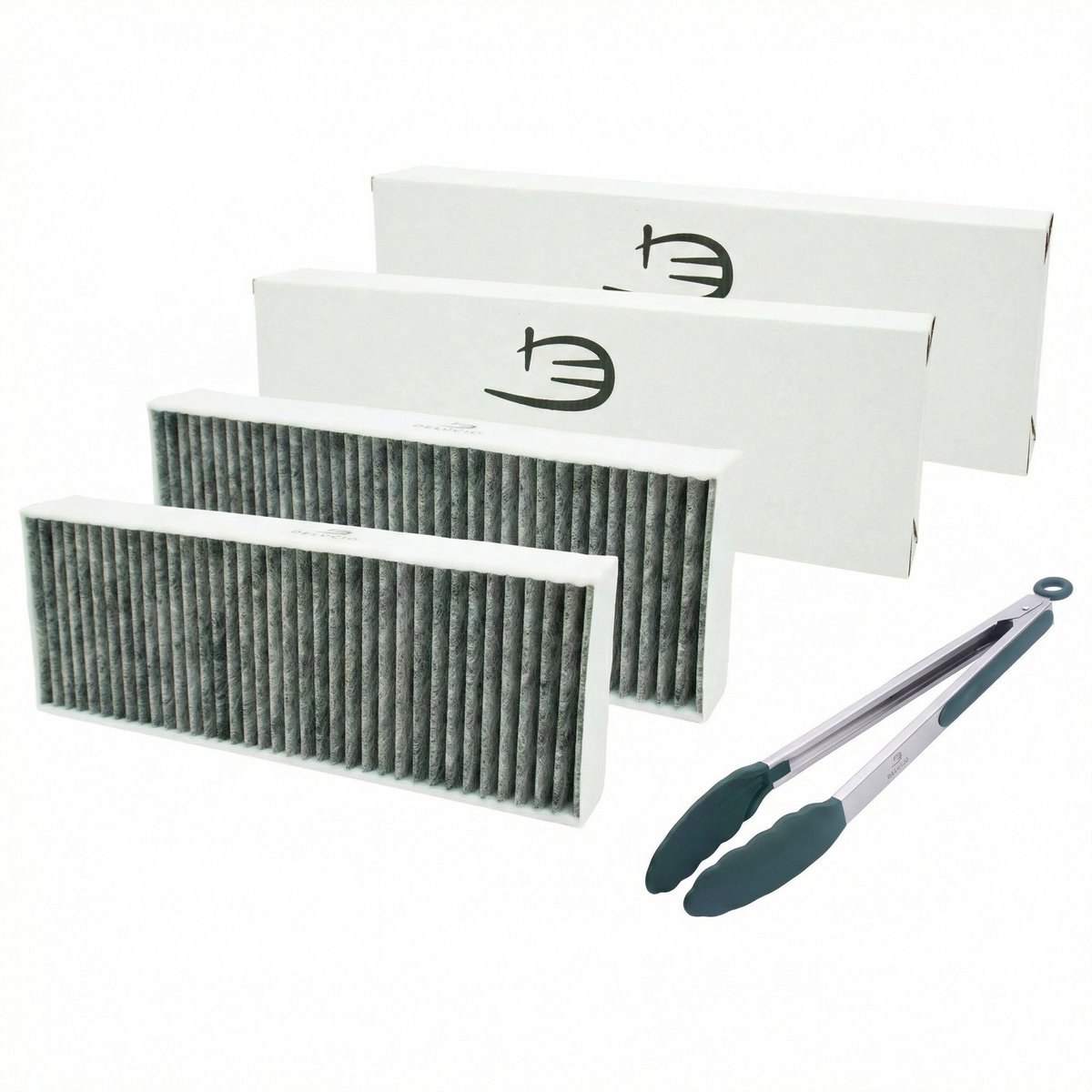 Bora PUAKF koolstoffilter (2x) Delucio voor Pure/X Pure/S Pure + RVS serveertang groen