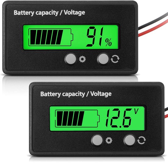 2x Spanningsmeter Met Alarm – 10-100V – Temperatuur 0-179°F – Voor Lood- En Lithiumbatterijen – 12V Tot 72V