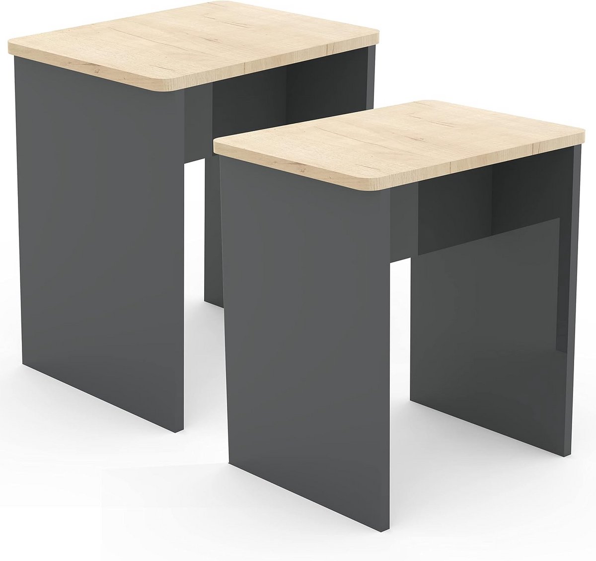Set van 2 Houten Krukjes Kubus als Voetenbank of bijzettafel