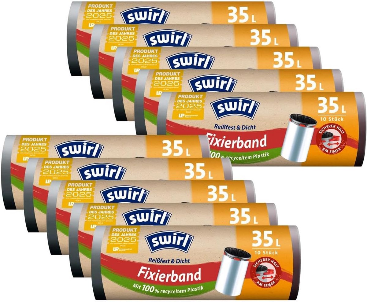 10 Stuks Vuilniszakken 35 Liter met Fixeerband voor Stevige Grip