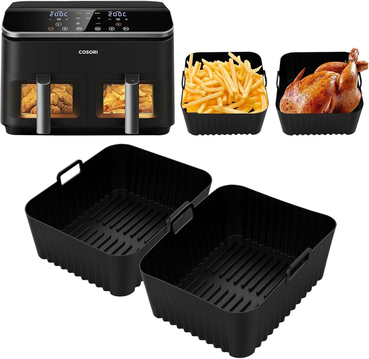 2 Stuks Herbruikbare Siliconen Vormen voor XXL Heteluchtfriteuse